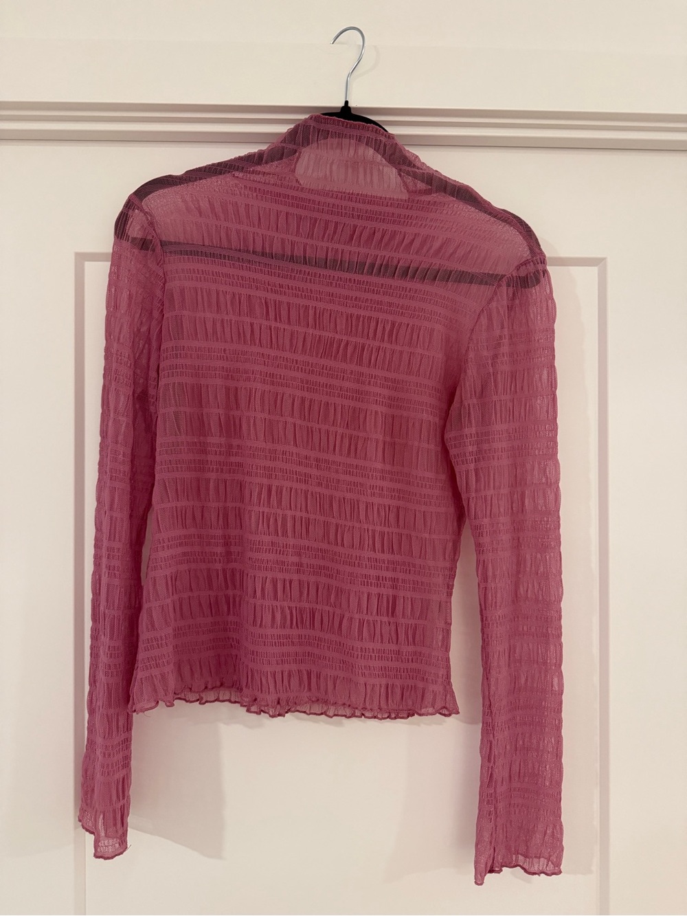 Sheer Smocked Long-Sleeve Top - Rose Pink